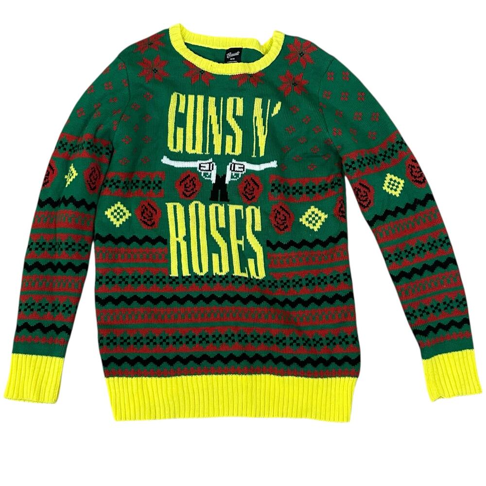 GNR Guns N Roses Ugly Christmas Sweater Size Medium Green Yellow Holiday Party